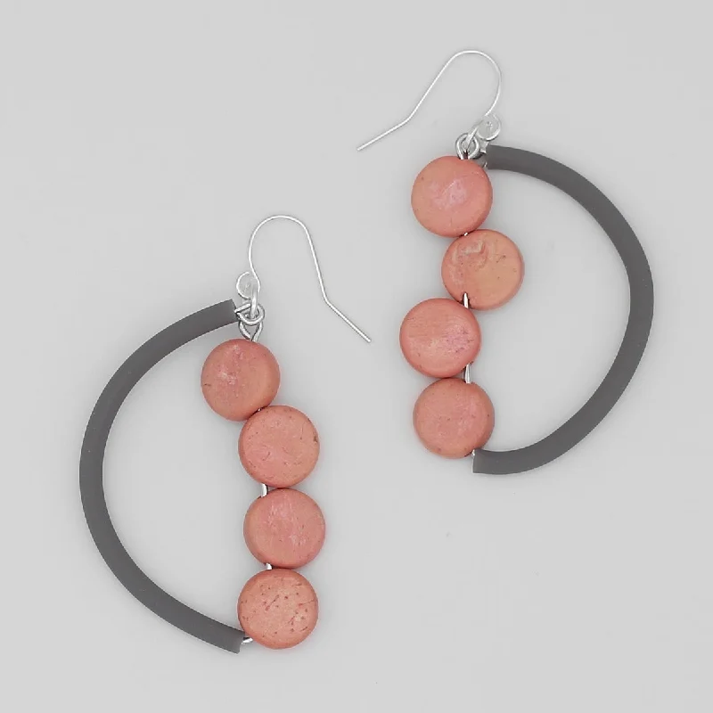 Onyx gem earrings-Pink Half Moon Dangle Earring