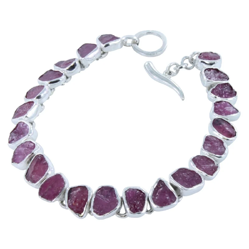 Custom word bangles-Rough Stone Ruby Bracelet in Sterling Silver