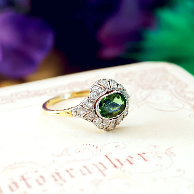 Cotton cord rings-Fine Vintage Green Tourmaline & Diamond Ring