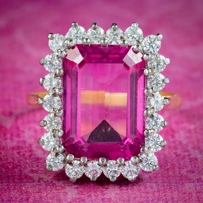 Dual-metal rings-Art Deco Style Pink Topaz Cocktail Ring 9ct Topaz