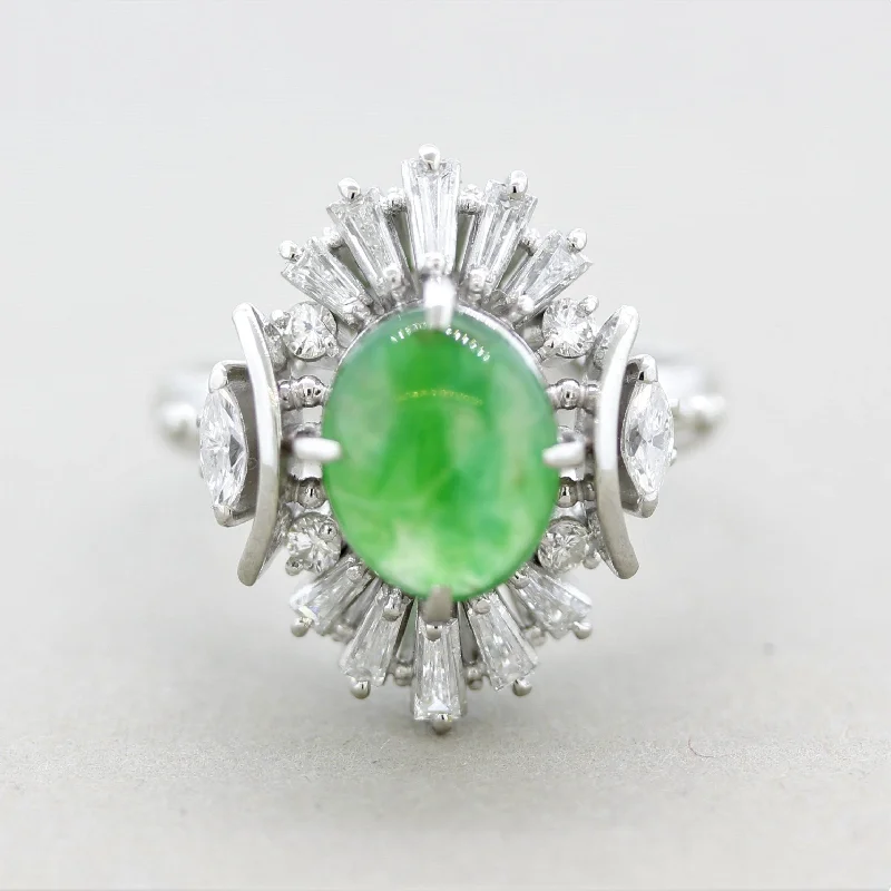 Gothic charm rings-Jadeite Jade Diamond Platinum Ring