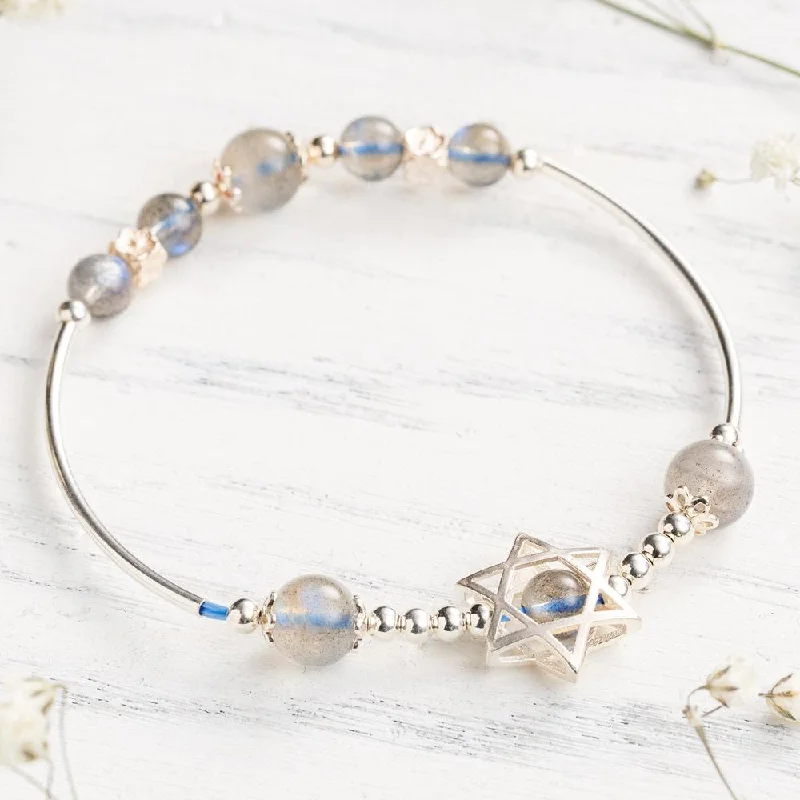 Smooth link bangles-Moonstone Hexagram Bracelet