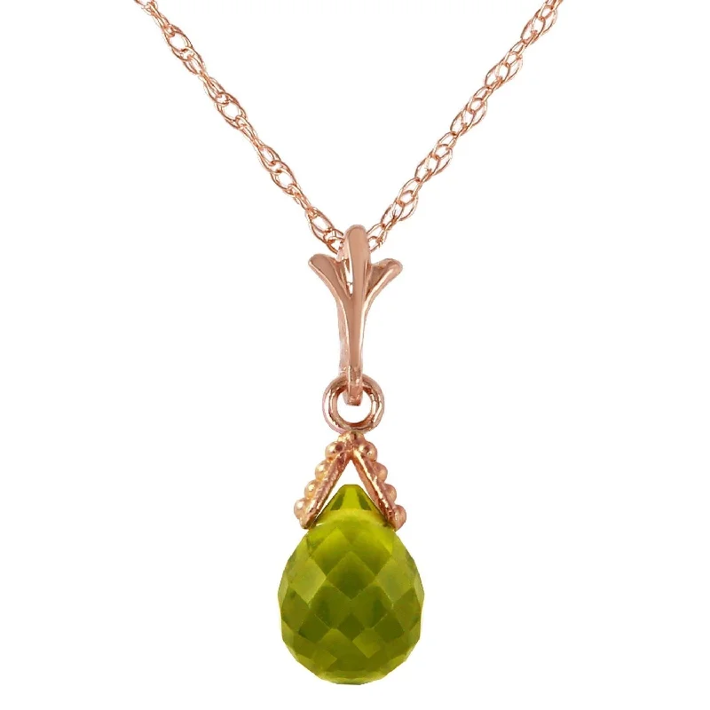 Floating stone necklaces-2.5 CTW 14K Solid Rose Gold Necklace Briolette Peridot