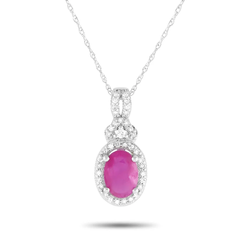 Twine braid necklaces-White Gold 0.15ct Diamond and Ruby Pendant Necklace PD4-15738WRU Length 18 Inch