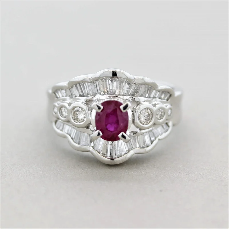 Luxe diamond rings-Ruby Diamond Platinum Ring