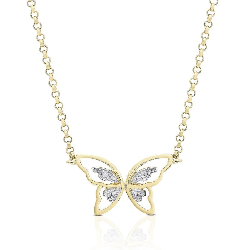 Crystal-twisted necklaces-Finesque Gold Overlay Diamond Accent Butterfly Necklace