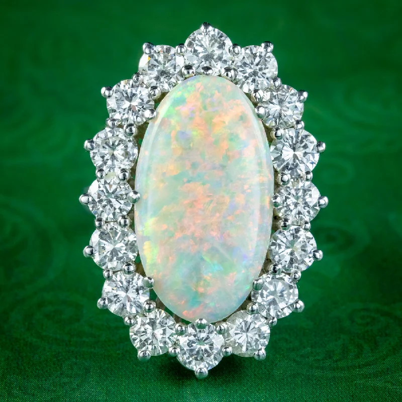 Sleek gold rings-Vintage Opal Diamond Cocktail Ring 12ct Opal 4ct Diamond