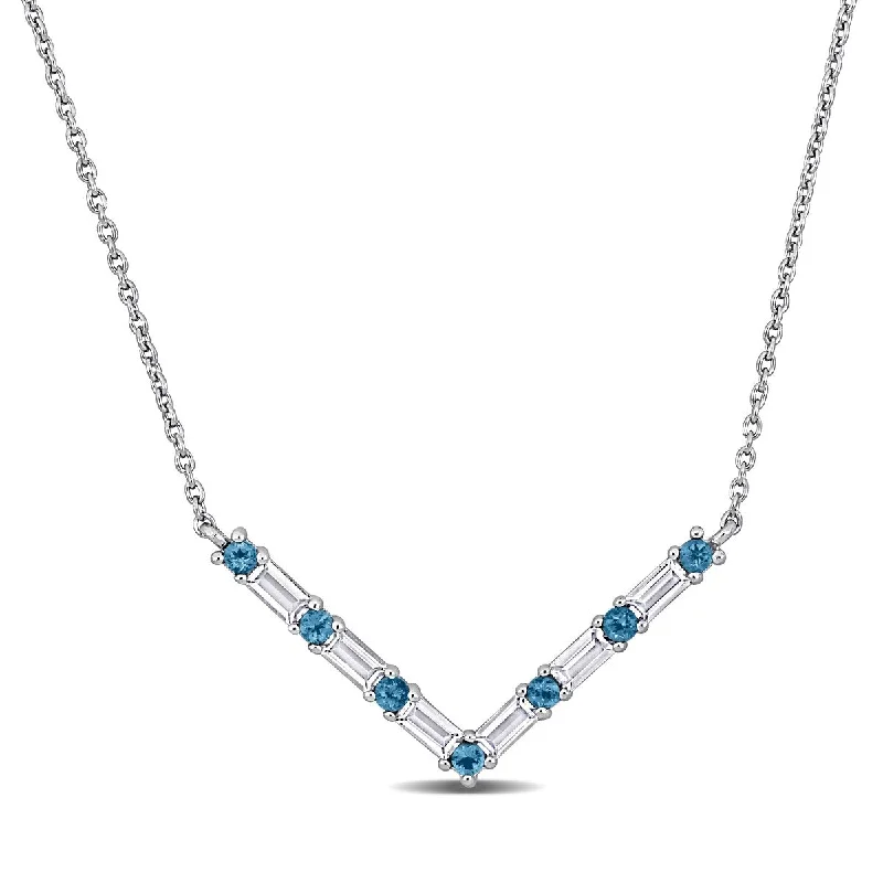 Spring clasp necklaces-Miadora 1 1/2ct TGW London Blue Topaz White Topaz Necklace Sterling Silver