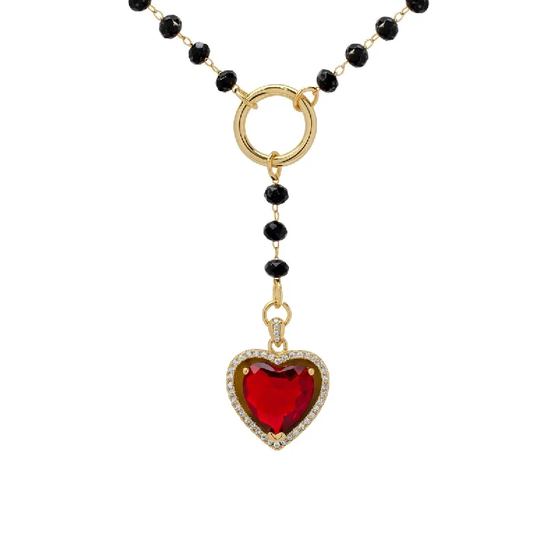 Fiber fringe necklaces-Victoria Townsend Gold Plated Black & Red Beaded Heart Y Necklace