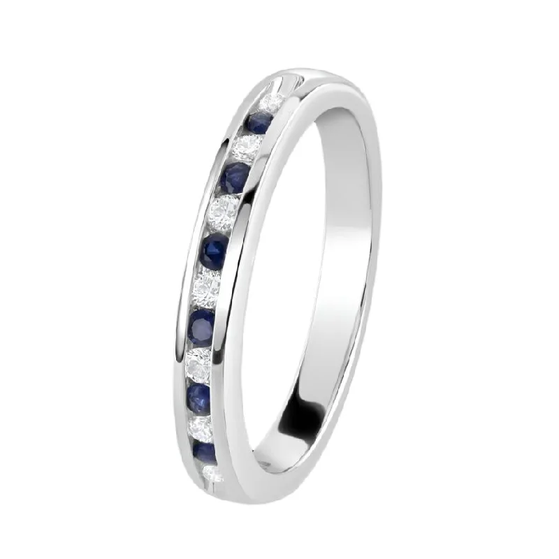 Thai style engagement rings-18ct White Gold Sapphire & Diamond Channel Set Eternity Band