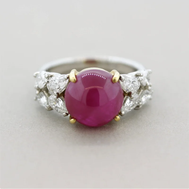 Blended metal rings-Cabochon Ruby Diamond Gold & Platinum Ring