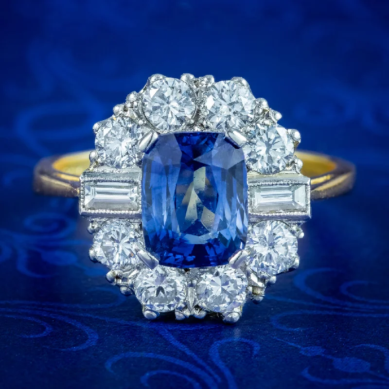 Sleek gold rings-Art Deco Style Sapphire Diamond Cluster Ring 2ct Blue Sapphire