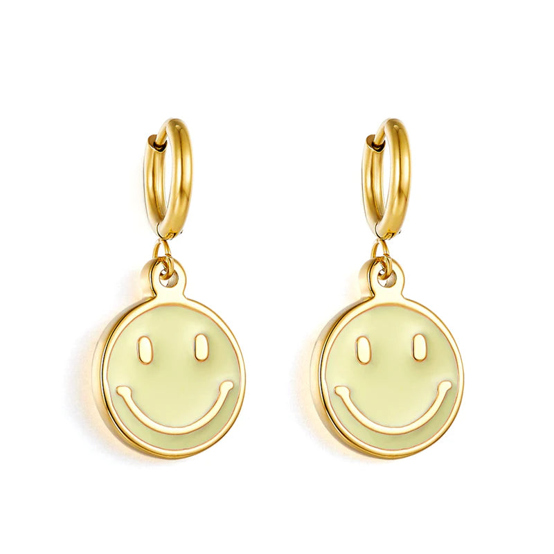 Aged bronze earrings-Hypoallergenic Sunshine Smiley Face Earrings