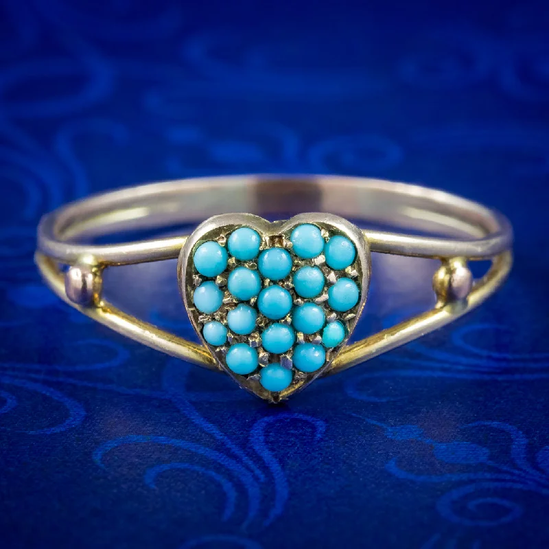 Stretch open rings-Antique Victorian Turquoise Heart Ring