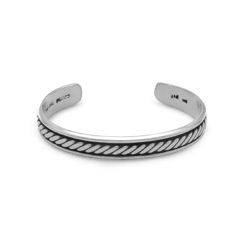 Tri-tone bangles-Oxidized Men's Cuff Bracelet with Rope Design