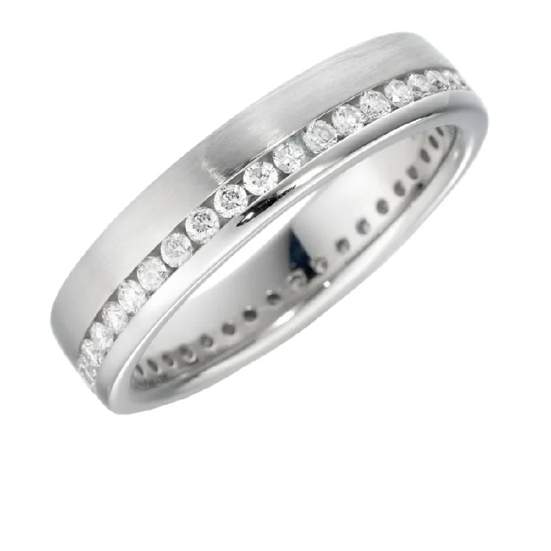 Radiant gem engagement rings-Platinum Offset Channel Set Round Brilliant Cut Diamond Full Eternity Band