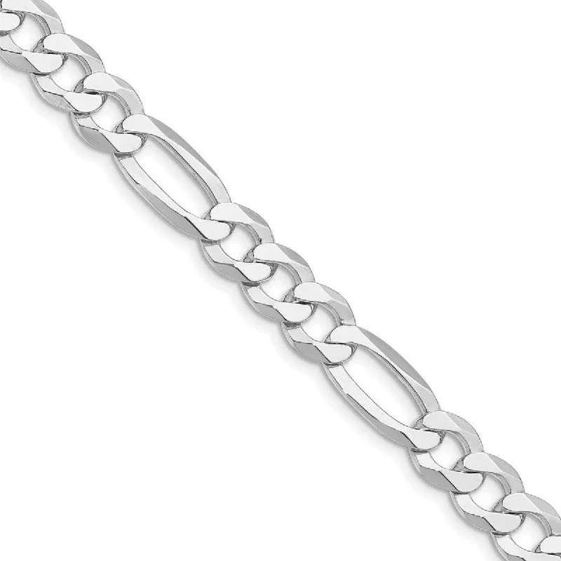 Low bar necklaces-Curata 925 Sterling Silver Rhodium Plated 8.5mm Lightweight Flat Figaro Chain Necklace