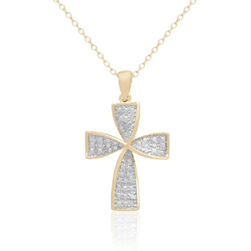 Cosmic glow necklaces-Finesque Yellow Gold over Silver Diamond Accent Cross Necklace