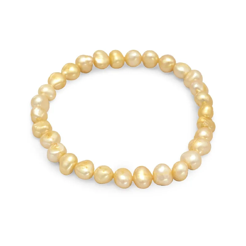 Crystal-twisted bangles-Yellow Cultured Freshwater Pearl Stretch Bracelet