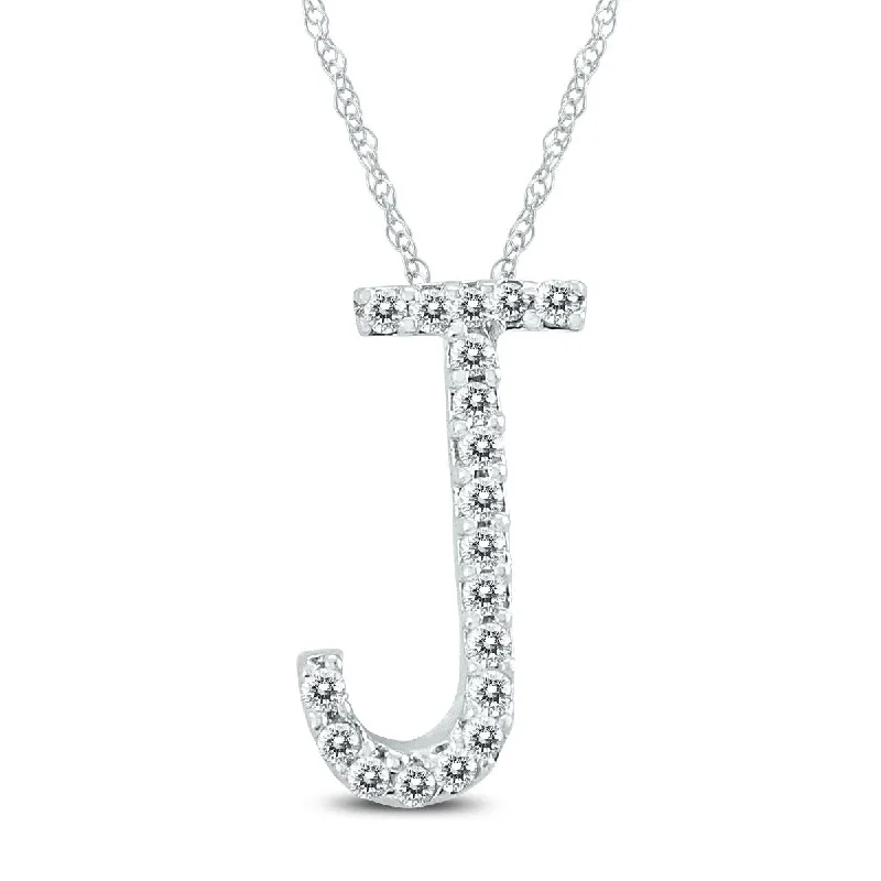 Cotton braid necklaces-Marquee 1/10 Carat TW J Initial Diamond Pendant Necklace in 10K White Gold with Adjustable Chain