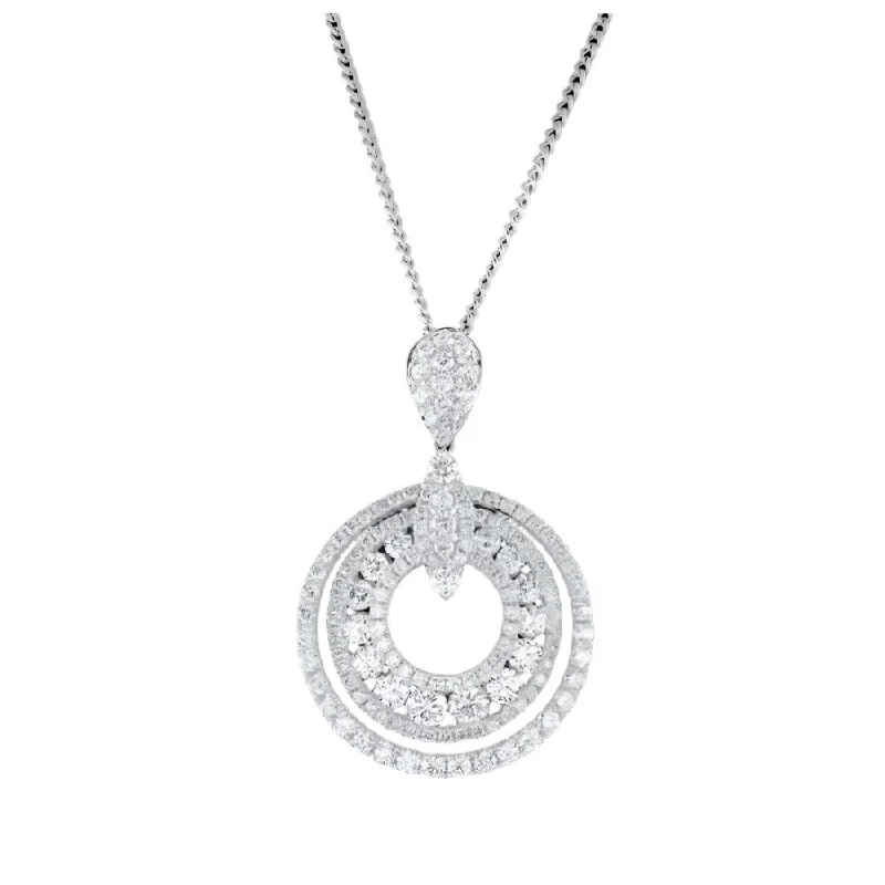 Bold gem engagement rings-18ct White Gold Diamond Set Concentric Circle Pendant