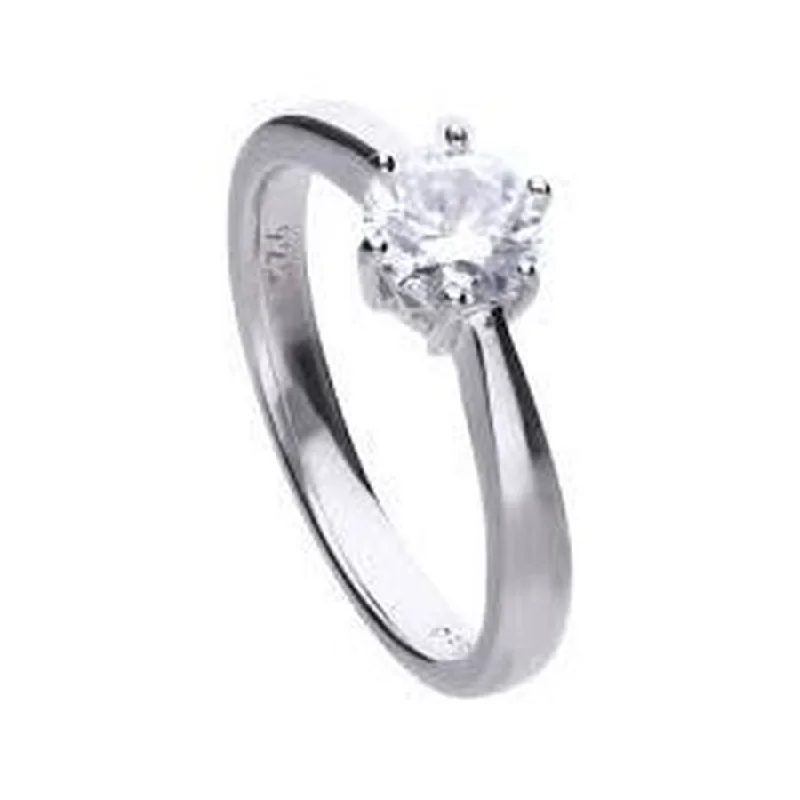 Retro charm engagement rings-Silver Round Cubic Zirconia Solitaire Ring, size O