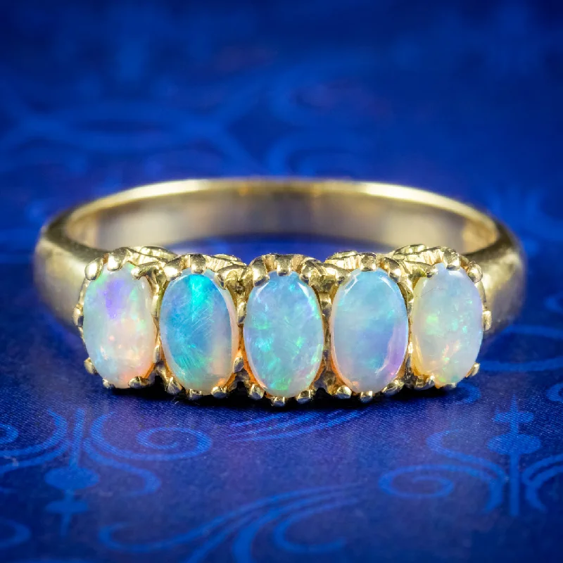 Sleek gold rings-Victorian Style Five Stone Opal Ring 1.25ct Of Opal