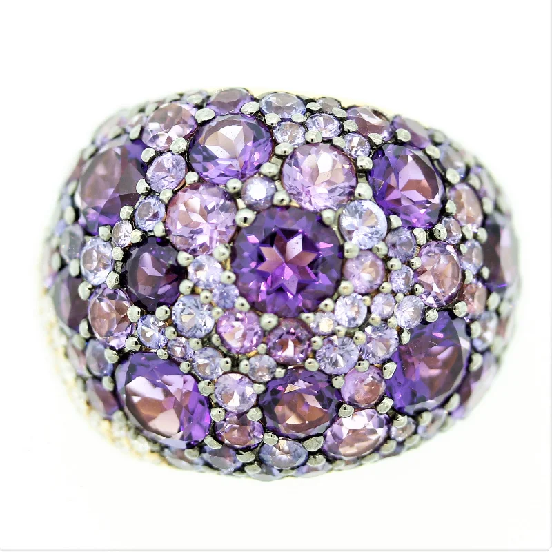 Silk thread rings-Amethyst Sapphire Diamond Gold Domed Cocktail Ring