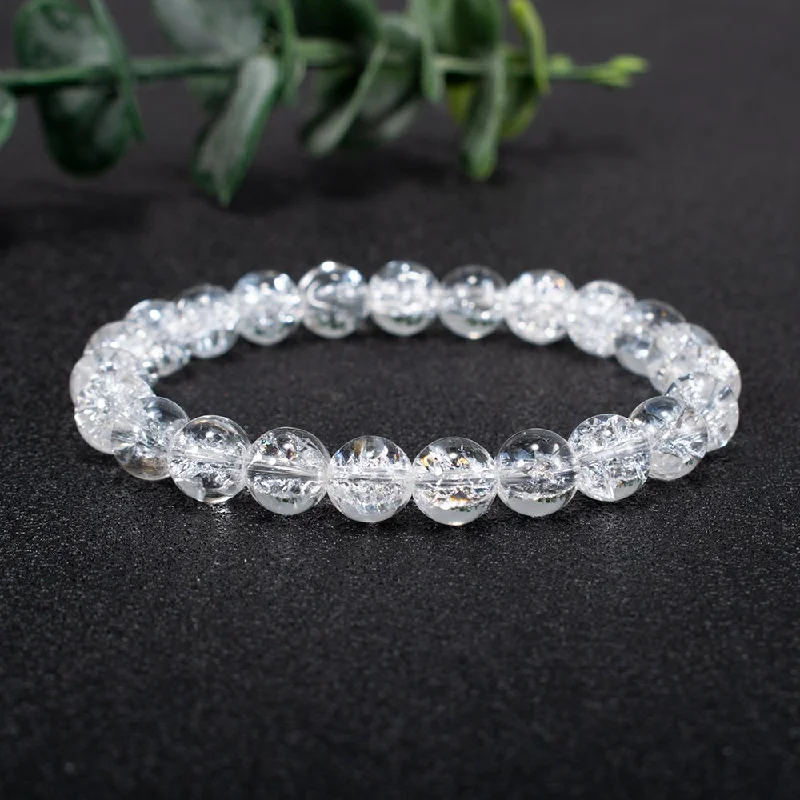 Oval charm bangles-Clear Quartz Crystal Himalayan Beaded Bracelet