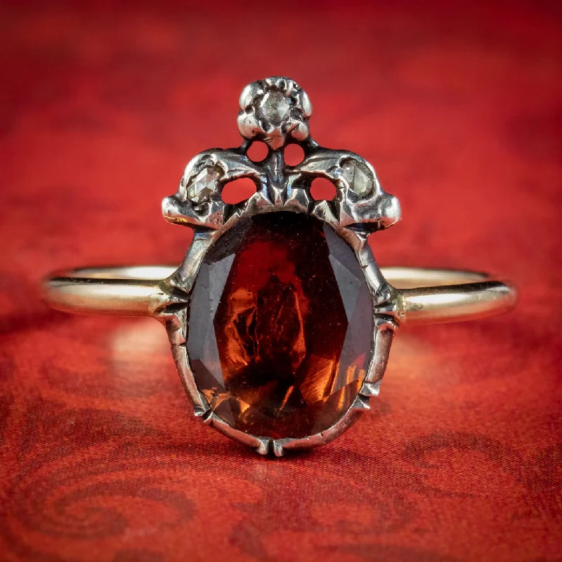 Antique vow rings-Georgian Style Flat Cut Garnet Diamond Ring 2.5ct Garnet