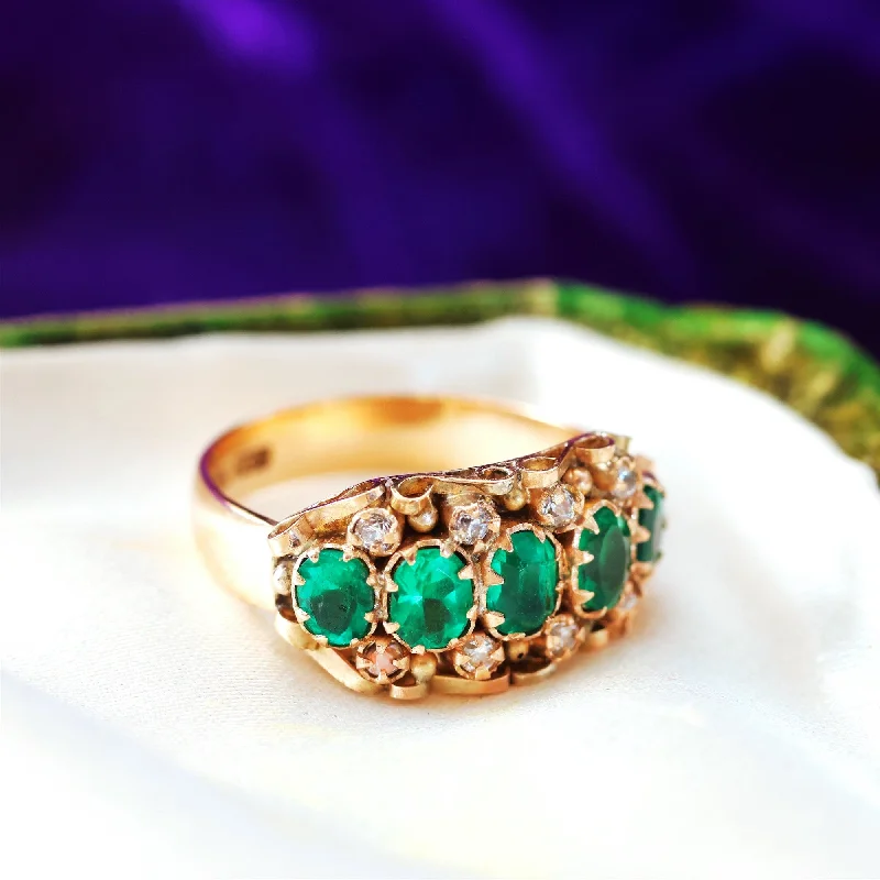 Round gem rings-Verdant Hues Victorian Cannetille Gold Green Paste Ring