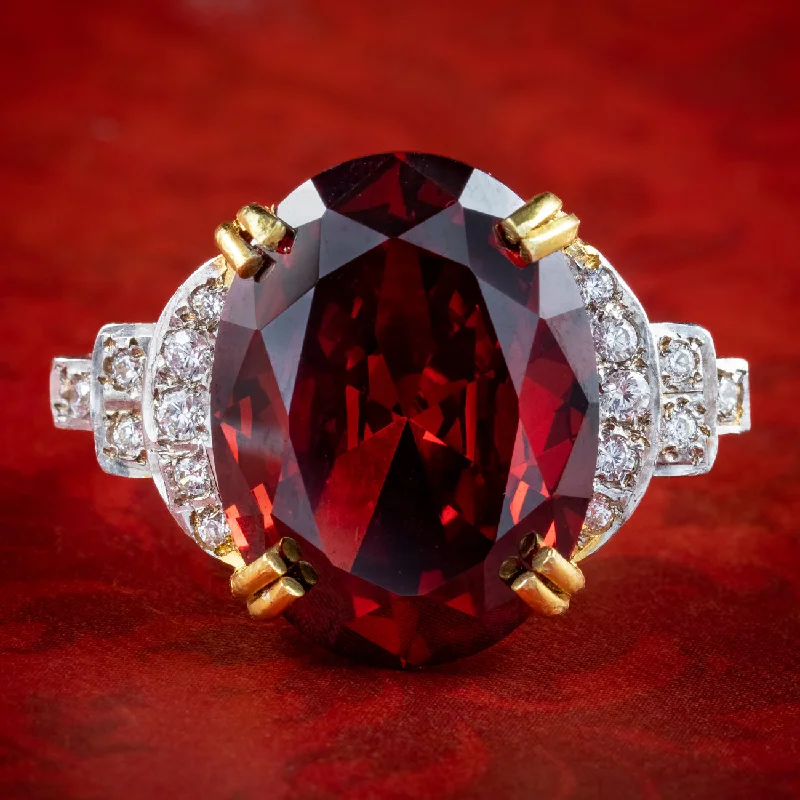 Leaf design rings-Art Deco Style Garnet Cz Cocktail Ring 15.5ct Garnet