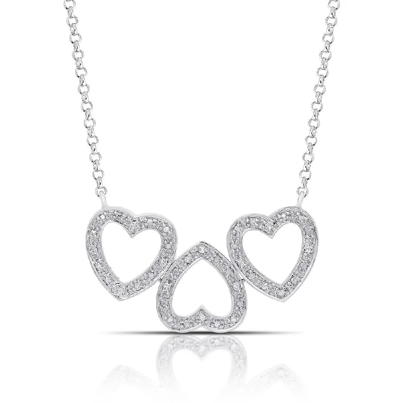 Round pendant necklaces-Finesque Sterling Silver Diamond Accent Triple Heart Link Necklace (I-J, I2-I3)