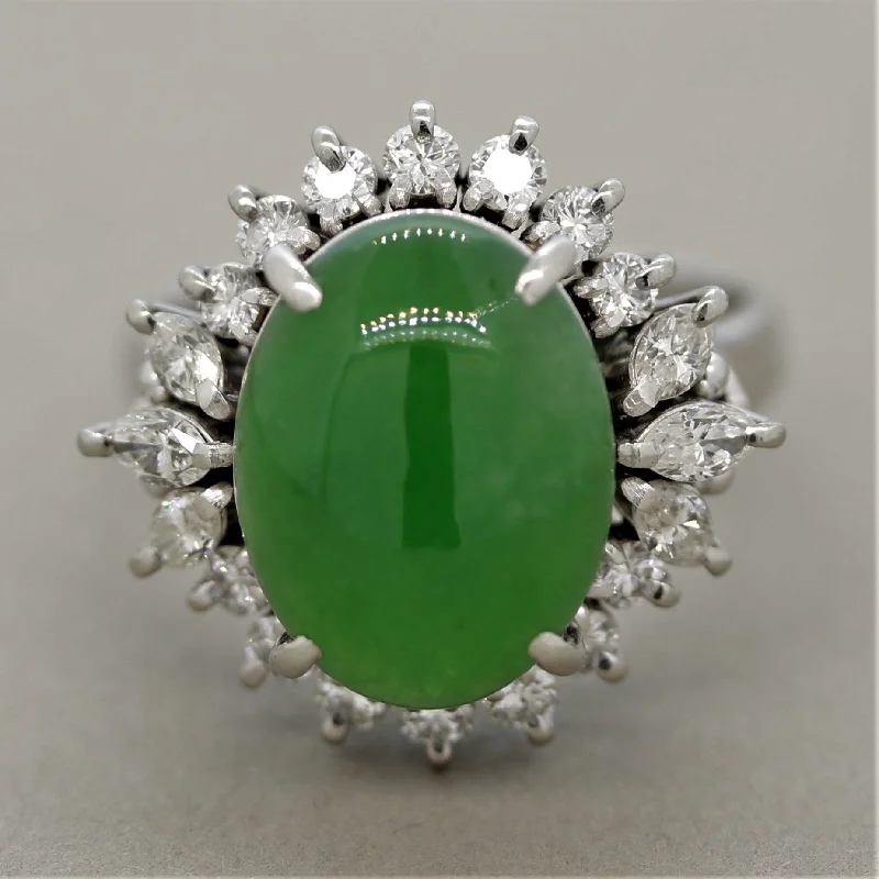 Wide band rings-Jadeite Jade Diamond Platinum Cocktail Ring