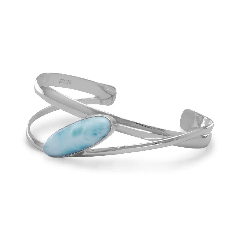 Dual gem bangles-Large Oblong Larimar Cuff Bracelet