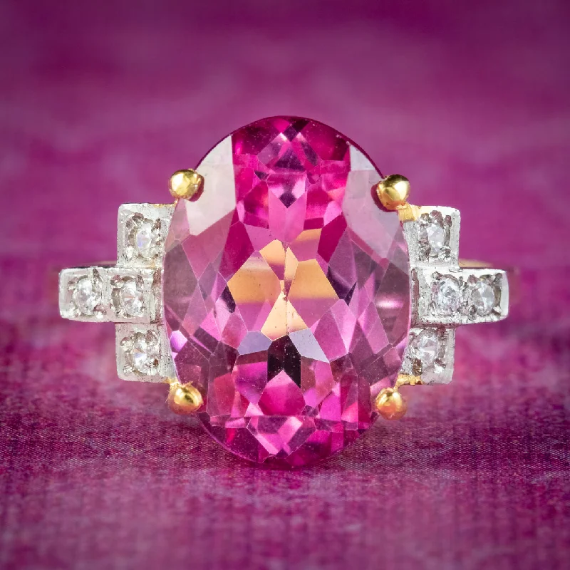 Raven feather rings-Art Deco Style Pink Topaz Cz Cocktail Ring 6ct Topaz