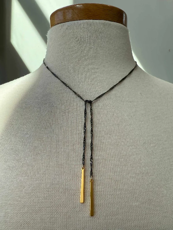 Drape-style necklaces-Gunmetal Lariat Necklace