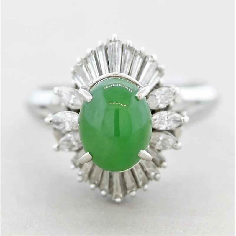 Sapphire gem rings-Jadeite Jade Diamond Platinum Ring