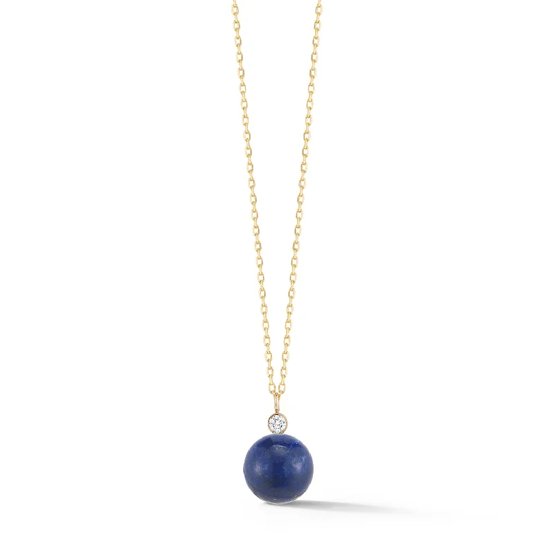 Raised disc necklaces-14kt Gold Lapis and Diamond Dot Necklace