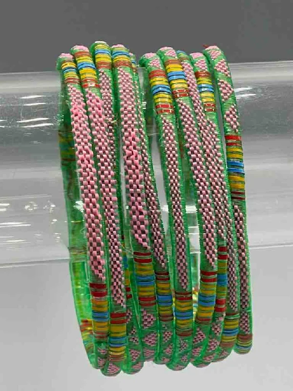 Satin gloss bangles-Wide Finest Design Recycled Plastic Bracelet - Pink & Green