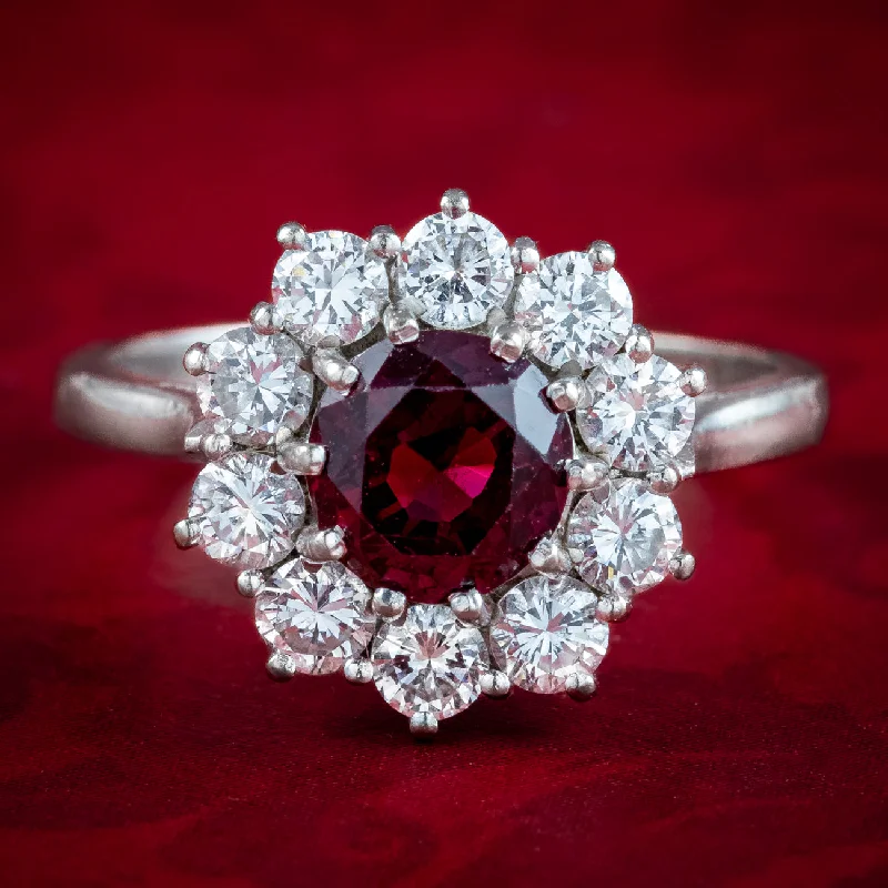 Open frame rings-Vintage Ruby Diamond Daisy Cluster Ring 1ct Ruby