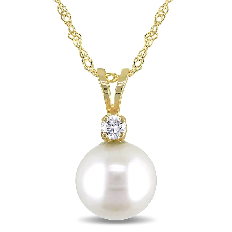 Petal design necklaces-Miadora 14k Yellow Gold Cultured Freshwater Pearl and Diamond Necklace (8-8.5 mm)