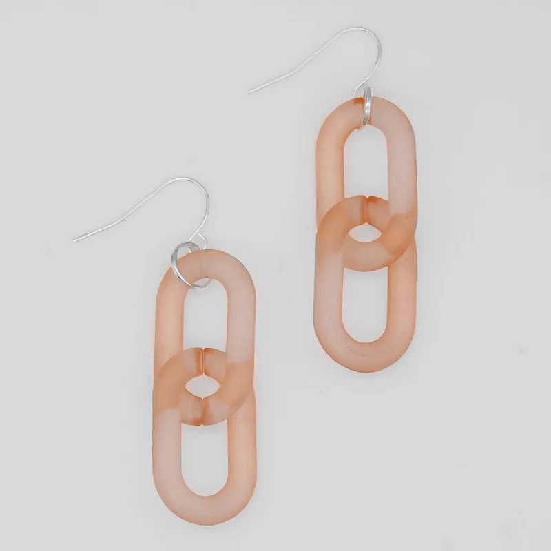 Layered gem earrings-Peach Resin Link Dangle Earring