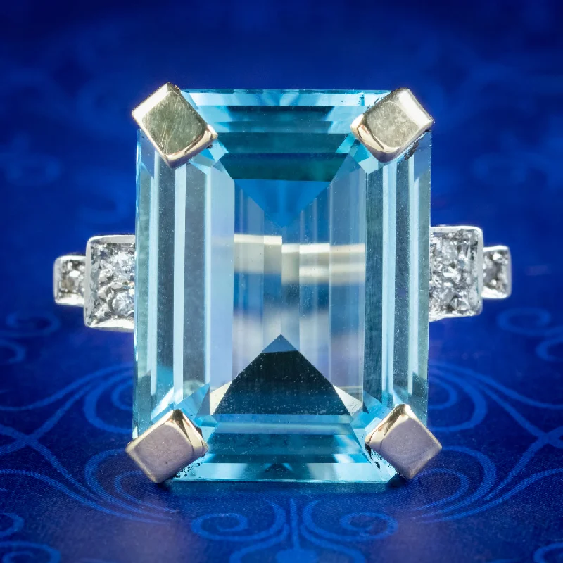 Subtle accent rings-Art Deco Style Blue Topaz Diamond Cocktail Ring 26ct Topaz