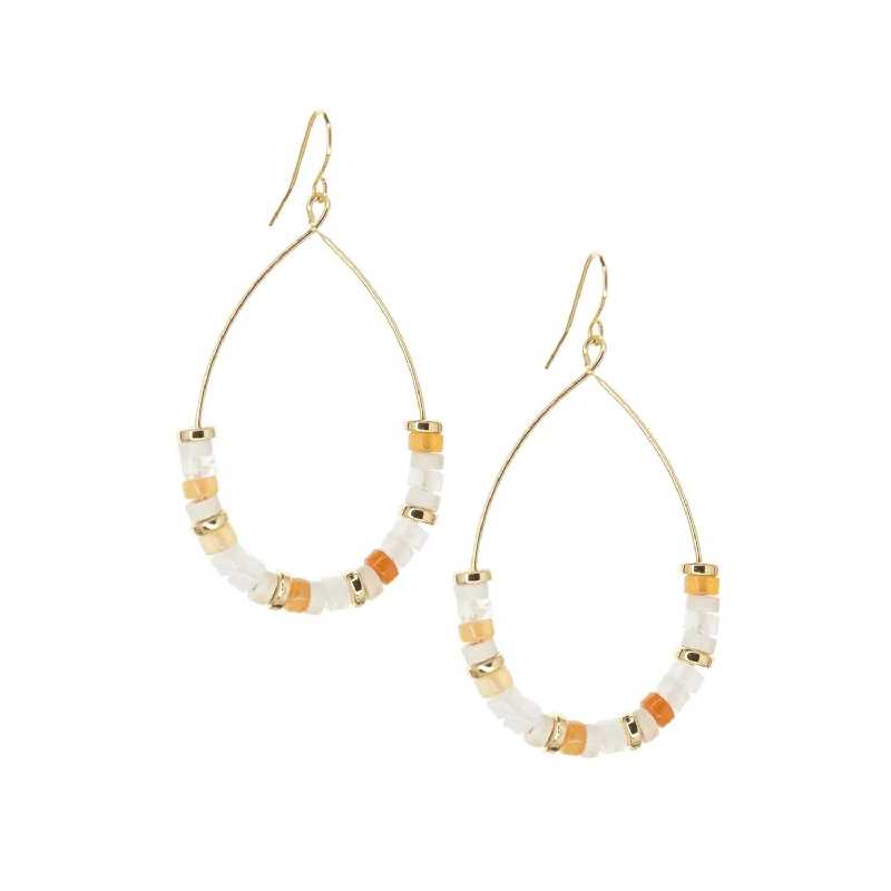 Tide design earrings-semi precious stone with gold disc teardrop earring