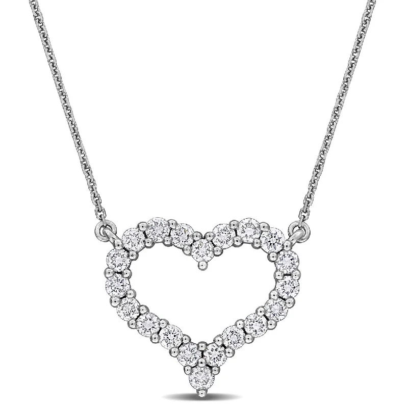 Chunky gem necklaces-Created Forever 1ct TW Lab-Grown Diamond Open Heart Necklace in 14k White Gold