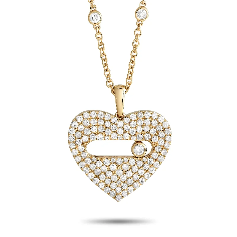 Leaf design necklaces-Yellow Gold 2.10ct Diamond Pav Heart Necklace PN15247-Y Length 15 Inch