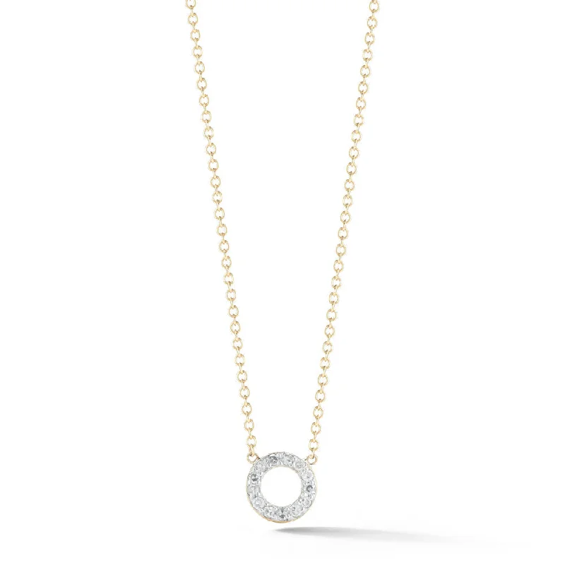 Spring clasp necklaces-*14kt Gold Mini Diamond Circle Necklace