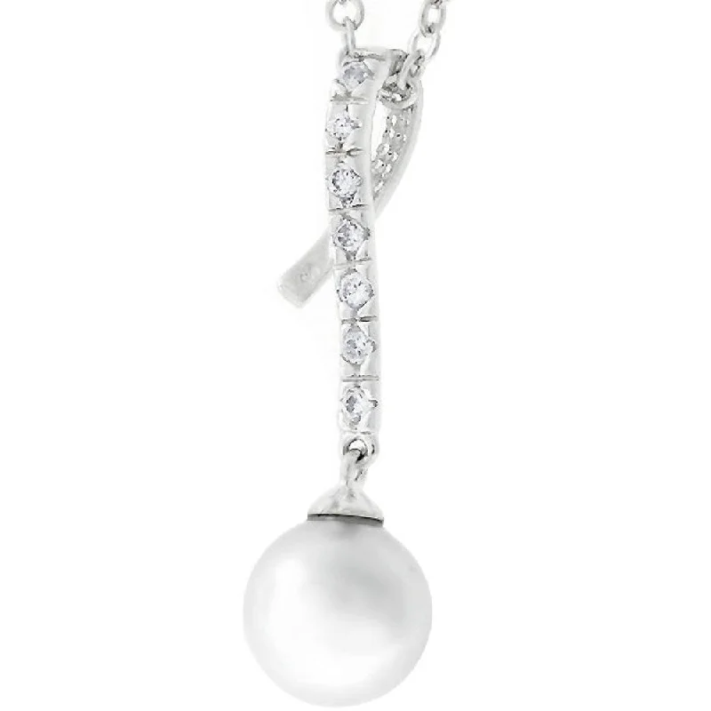 Quirky bead necklaces-Rhodium-Plated Pearl Pendant Necklace for Daily Wear - 29 Mm L X 8 Mm W X 8 Mm H