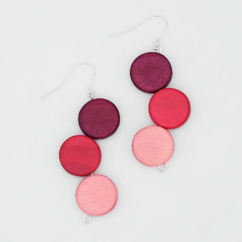 Whimsical pair earrings-Fuchsia Triple Stacked Earring